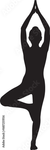 Silhouette of Woman in Tree Pose Yoga female