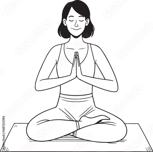 Woman meditating in lotus pose on yoga mat meditation