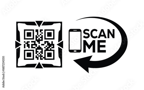 Scan QR code icon. Digital scanning qr code. QR code scan for smartphone. Scan Here text on top of the qr code