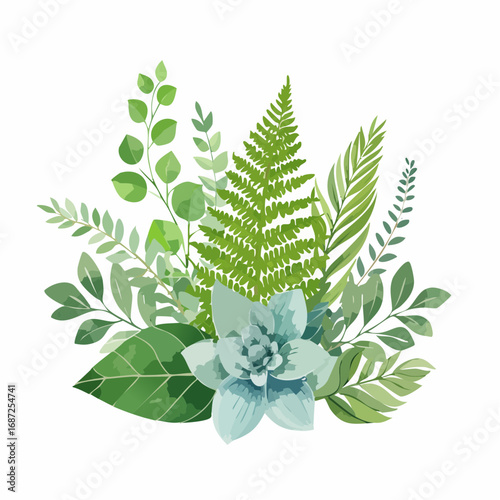 Mint watercolour fern page frame on white background
1