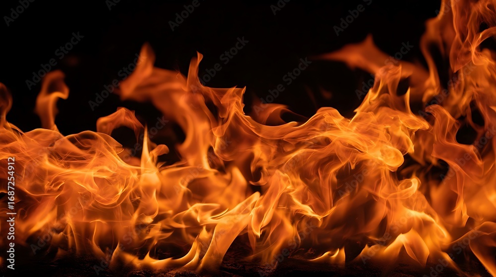 Fototapeta premium Intense Flames Dancing Against Dark Background A Fiery Inferno