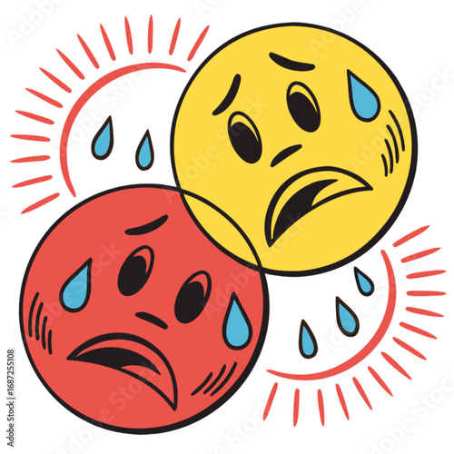 Two Cartoon Faces Expressing Distress and Heat Stress.