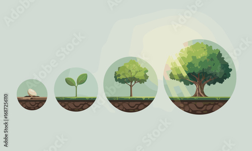Nurturing growth and development: from seed to a full-grown tree, symbolizing life's journey