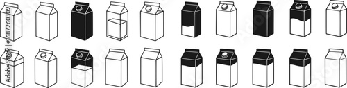vector set of Milk Box Icon Set. Vector isolated editable black and white simple illustration set of a milk box
