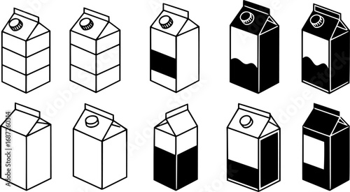 vector set of Milk Box Icon Set. Vector isolated editable black and white simple illustration set of a milk box
