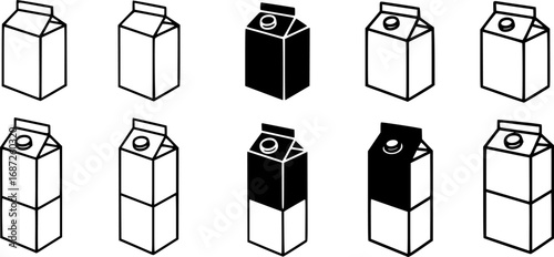 vector set of Milk Box Icon Set. Vector isolated editable black and white simple illustration set of a milk box

