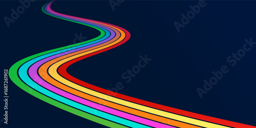Retrofuturism of the 70s Abstract vector background with rainbow stripes – vintage wavy lines Wallpaper for posters, wall art, banners, retro color illustration in 3D perspective