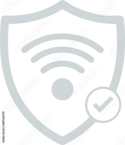 Shield with wifi symbol and check mark representing secure wireless internet connection technology and protection concept