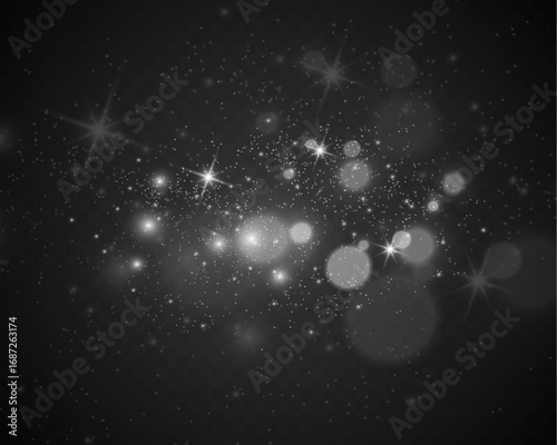 Magical glowing bokeh lights with sparkles on soft blurred background. Elegant dreamy festive atmosphere.