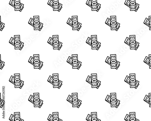 Elegant seamless graphic pattern depicting multiple stacks of currency, symbolizing financial success, wealth generation, and economic prosperity, perfect for business or finance-themed backgrounds