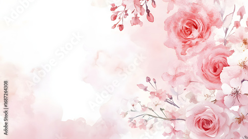 Pink Roses Floral Spring Banner.