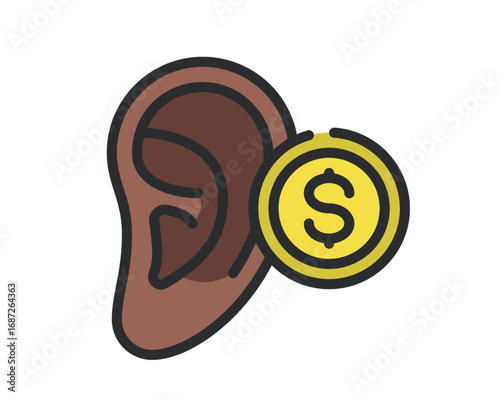 Conceptual icon symbolizing the value of listening to financial advice, illustrating investment opportunities and economic auditory perception for business growth