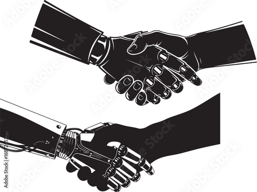 handshake vector format Human and Robot Handshake AI Technology Partnership Cooperation between Human and Artificial Intelligence