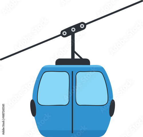 Blue cable car gondola transportation vector icon with windows and support arm
