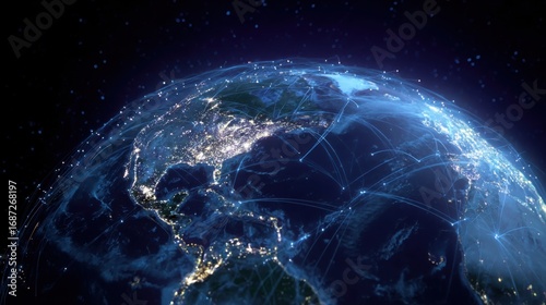 global network night earth glowing