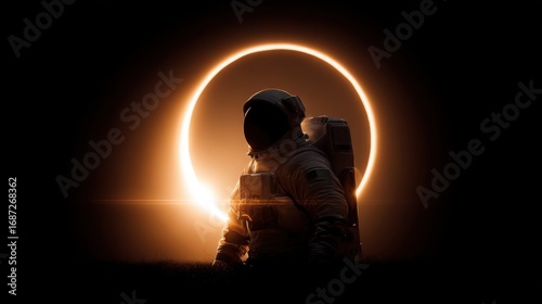 astronaut solar eclipse dark space