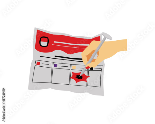 Illustration of a hand casting a vote by marking a choice on a ballot paper, symbolizing the democratic process of elections and essential individual civic participation