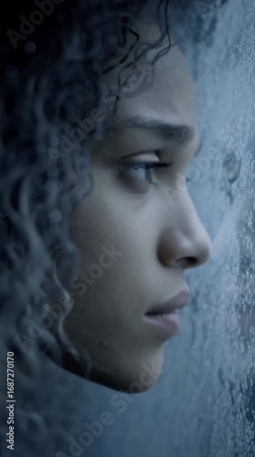 Emotional reflection during a rainy day indoors