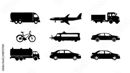 Transportation vehicles car truck airplane bicycle transport silhouette travel automobile conveyance vehicle