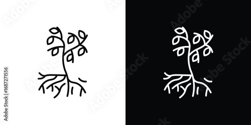 Tree with roots and leaves icon design elements pack. Vector symbols for UI Designs