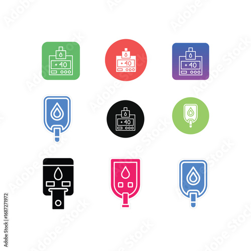 Blood Glucose Monitoring Icon Set – Gyclometer, Test Strip & Diabetes Awareness Vector Collection