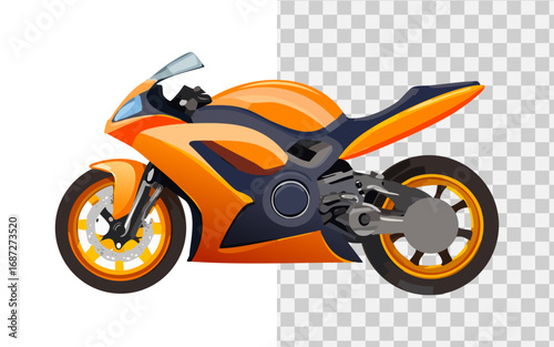 Dynamic Orange Motorcycle Illustration Speed and Design on a Transparent Background