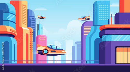 Futuristic Cityscape with Flying Cars