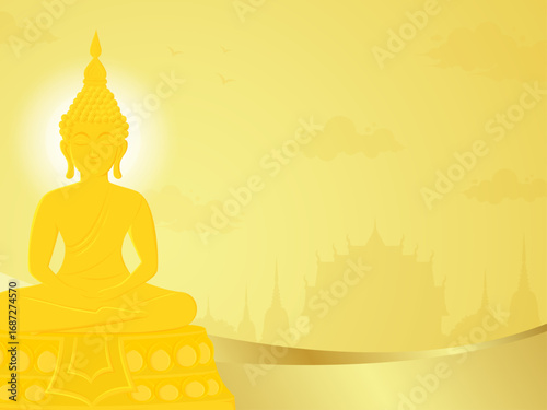 Buddhist holy day, Buddha statue landscape Poster asia thailand temple illustration