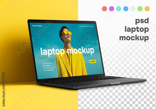 Isolated laptop mockup with smart layer background and screen