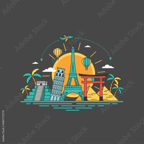 World Travel Global Landmarks Illustration