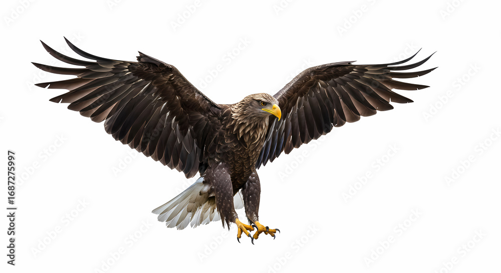 Naklejka premium Majestic Eagle in Flight: Powerful Wings, Sharp Gaze, Wildlife Photography