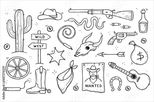 Wild West Hand Drawn Elements Collection