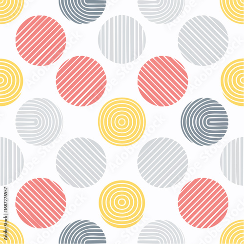 Hand drawn doodle children circle seamless pattern doodle style abstracrt textured scribble stripped dot circle element pattern boho color background vector
2