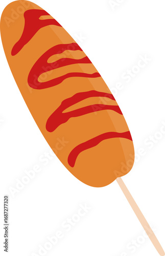 Fry Corn Dog with Ketchup and Mustard Illustration
