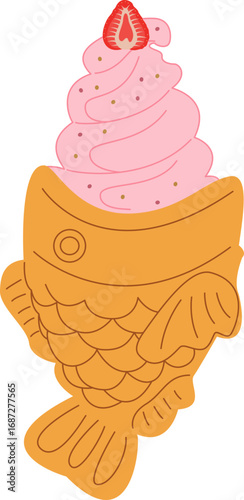 Taiyaki with Strawberry Topping Illustration