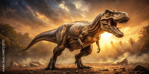 Vintage Dinosaur Side Profile: Powerful Muscular Stance, Prehistoric Reptile, Jurassic Era, Paleontology Stock Photo