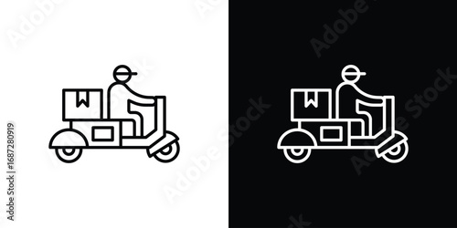 Delivery man riding motorcycle icon design elements pack. Vector symbols for UI Designs