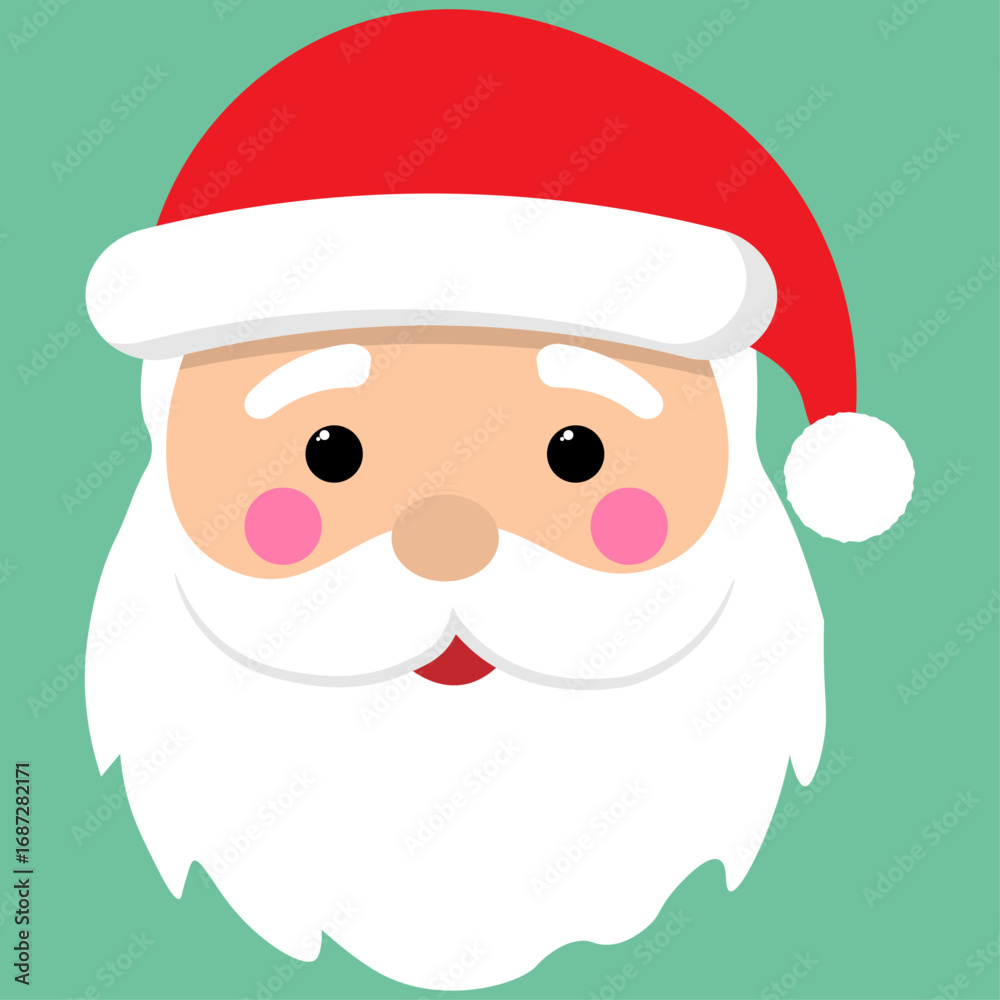 Merry Christmas Santa Claus face with red hat and fur flat vector Merry Christmas Santa Claus face with red hat and fur flat vector