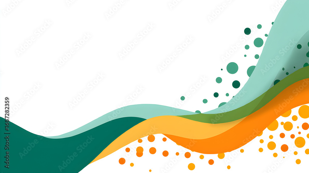 Fototapeta premium Abstract wave design with teal, orange, and yellow colors on white background.