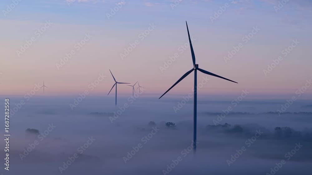 custom made wallpaper toronto digitalAerial Drone View of Wind Farm in Rural Landscape on Foggy Autumn Morning.