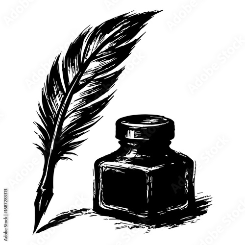 Feather pen inkpot sketch illustration vector