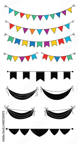 Colorful party bunting flags and decorative banners for celebrations