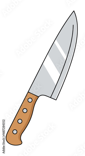Sharp chef knife with wooden handle ideal for kitchen food preparation and cooking