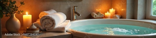 Indulgent Relaxation Deep Soaking Tub, Fluffy Towels, and Aromatic Bath Salts in a Luxurious Bathroom Setting
