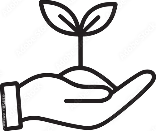 Hand holding young sprout symbolizing growth care and new beginnings icon