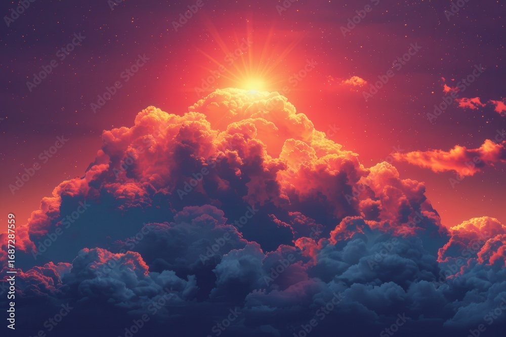 Fiery Sunset Above Dramatic Clouds.