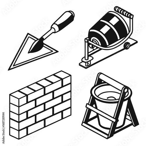 Construction tools and materials trowel cement mixer