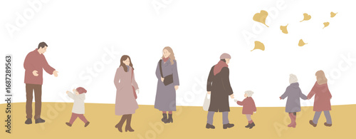 フラットイラスト　秋の人々