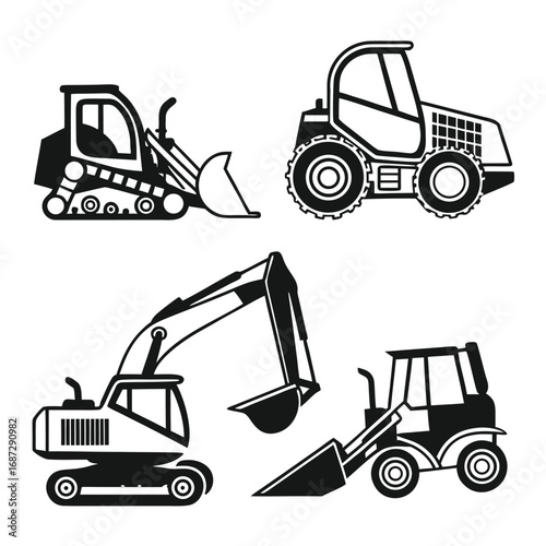 Construction vehicles set excavator bulldozer