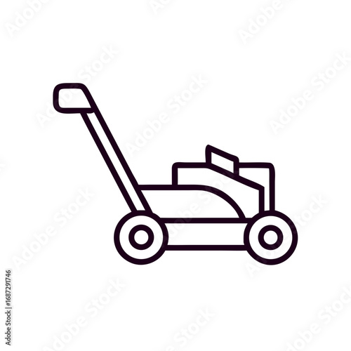 Lawn mower icon in minimalist flat design on white background  